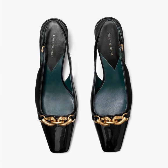 Tory Burch JESSA SLINGBACK HEEL in Perfect Black Patent Leather 8 NWT $378 - Picture 3 of 16